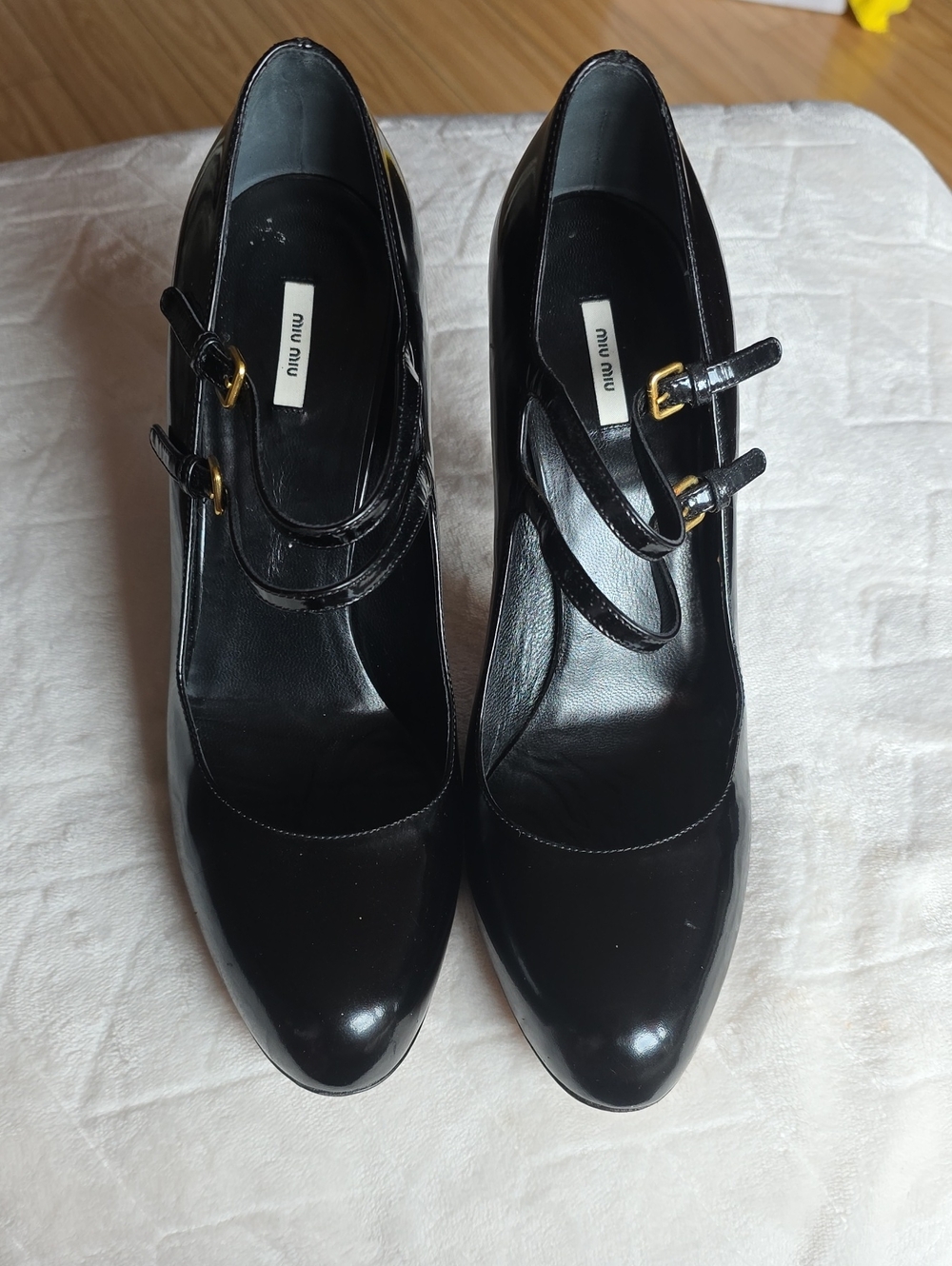 Miu Miu Black Patent Double-Strap Mary Jane Heels
